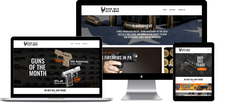 Pine Run Guns - Website Design -Green Brain Design Factory